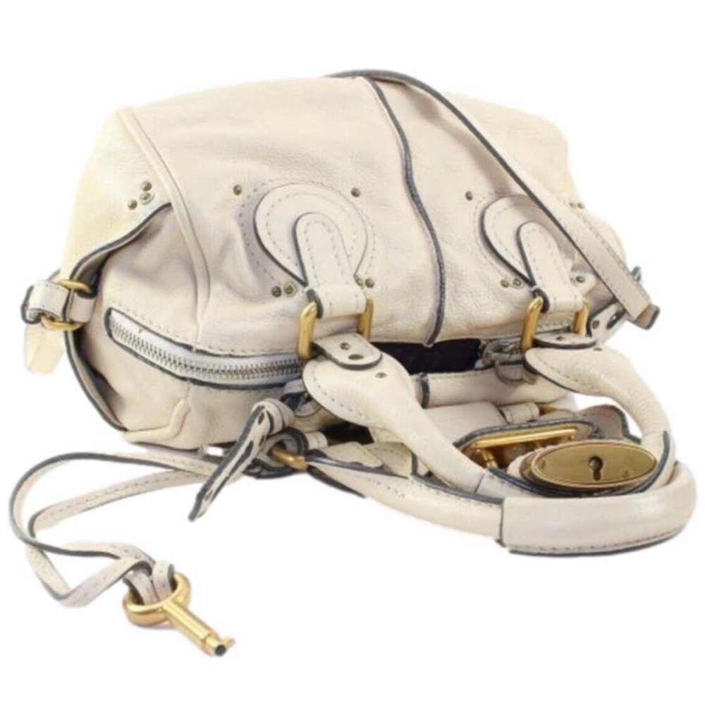 CHLOE PADDINGTON Small Ivory Leather Bag Removable Strap Lock and Key NWOT - Picture 5 of 16